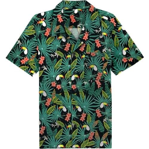 2021 New Toucan Floral Print Men Shirt ST124 Short Sleeve Palm Springs Cocktail Button Up Shirts camiseta hombre