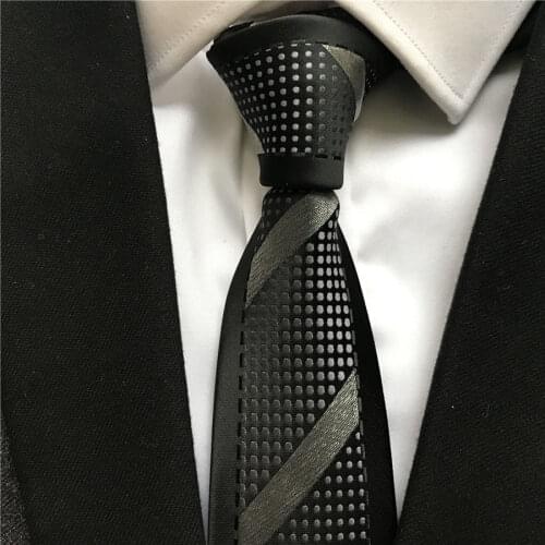2021 Mens Ties Jacquard Woven Neck Tie Fashion Skinny Neckties for Men Black with Silver Stripes Dots