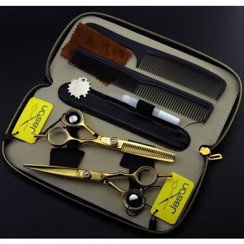 347# 4Pcs Suit Hairdressing Scissor 5.5''/6'' Brand Jason Diamante TOP GRADE 440C Cutting Scissors Thinning Shears Hair Scissors