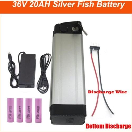 1000W 36V Silver Fish Li-ion Battery 36V 20AH Electric Bike Battery use for Samsung 18650 cell with 2A charger Bottom discharge