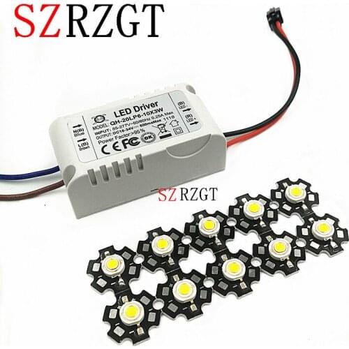 10pcs 3W White 6000-6500K led chip and with 1pcs 6-10x3W led driver for DIY