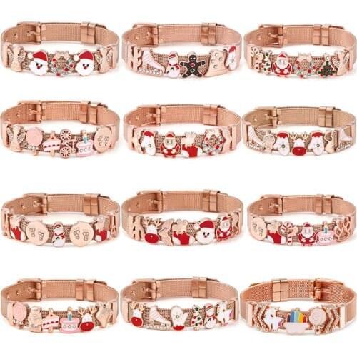 41 Style Santa Claus Snowman Slide Beads Mesh Bracelet Stainless Steel Charm Bracelets For Women Christmas Jewelry Special Offer