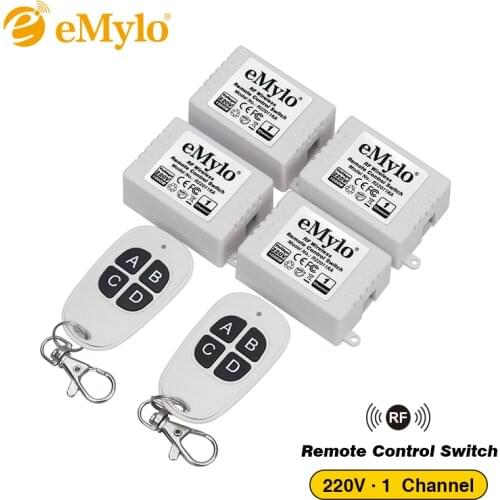 EMylo 4x 220v 1000w 1channel 433Mhz Wireless RF Realy Remote Control Switch Receiver with Transmitter