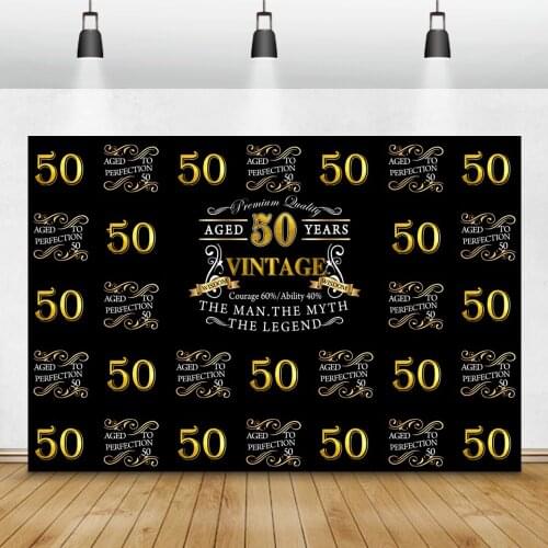Laeacco Aged 50 Years Gold Celebrate Birthday Party Background Portrait Personalized Poster Photographic Backdrop Photo Studio