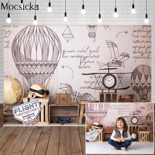 Airplane Hangar Newborn Kids Portrait Background Adventure Pilot Birthday Photographic Props Travel Children Cake Smash Backdrop