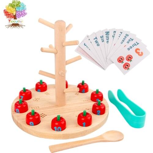 Counting Apples Toy, Montessori Counting Toys for Toddlers, Wooden Educational Learning Toy for Girls & Boys 2 3 4 Year Old
