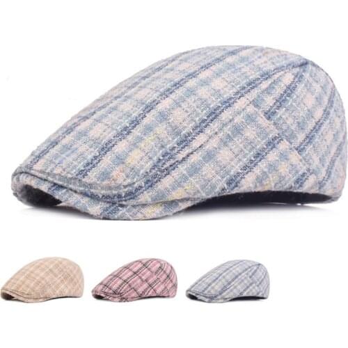New Fashion Women Men Spring Summer Patchwork Flat Beret Hats Newsboy Adjustable Cotton Plaid Caps