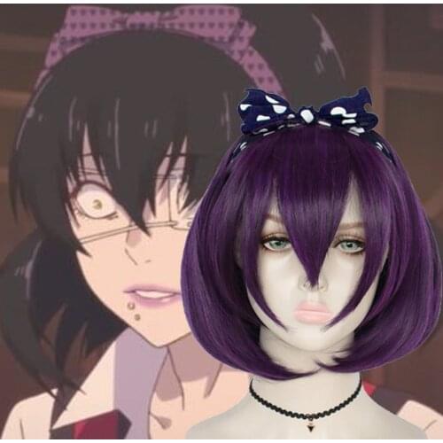 Takerlama Midari Ikishima Cosplay Wig Kakegurui Compulsive Gambler Woman Short Purple Hair Halloween Props Accessories