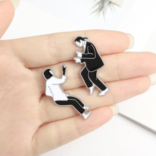 Pulp fiction role character Lapel Pin black and white men and women dancer Enamel Brooch Fan punk Badge Gifts for friends