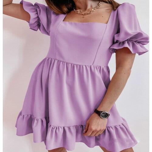 Summer Dress Womens Clothing 2021 Robe Femme Square Collar Ruffles Dresses Short Sleeve Mini Dress For Woman Vestido De Mujer