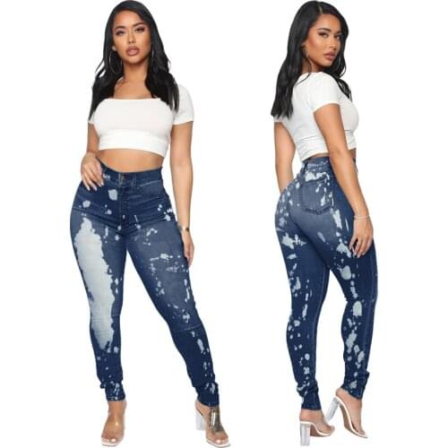 Fashion Tie Dye Casual Black Blue Bodycon Mom Jeans Women Stretch Pencil Pants Denim Trousers Pantalones De Mesclilla Para Mujer