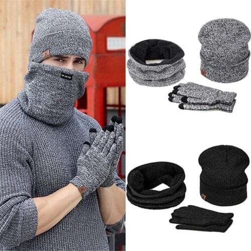Fashion Winter Warm Accessories Hats Scarves Gloves 3-Piece Set Comfortable Woolen Hat Scarf Gloves 3-Piece Kit Trendy Simple