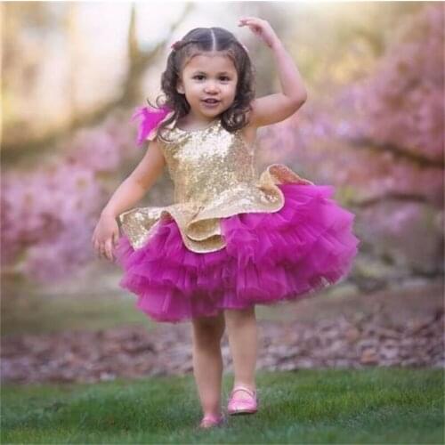 Girl Dress 2020 Toddler Kids Baby Girls Party Pageant Wedding Dress Bow Sequins Tutu Dresses 2-6Y