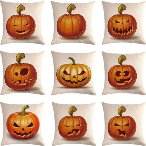 Halloween Pumpkin Cushion Cover 45x45cm Pillowcase Home Office Decor Cotton Linen Pumpkin Funny expression Throw Pillow Cover