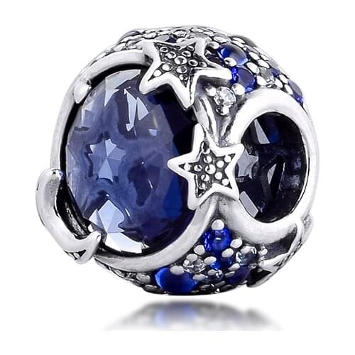 Blue Sparkling Stars Charm 925 Sterling Silver Beads for Jewelry Making Fit Charms Bracelet DIY Christams Fine Gift for Women