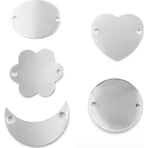 8pcs Raw Stainless Steel Charms Heart Flower Moon Oval Round Pendant Disc Connector Jewelry Making Accessories
