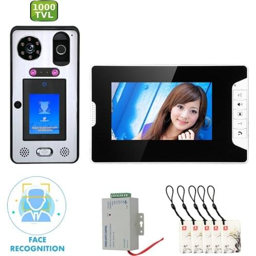7" Wired Video Door Phone Visual Video Intercom System with Face Recognition Fingerprint RFIC Wired Rainproof IR 1000TVL Camera
