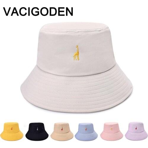 VACIGODEN Women Fashion Bucket Hat Giraffes Embroidered Sunbonnet Fedoras Outdoor Chapeau Fisherman Caps De Pescador Gorros