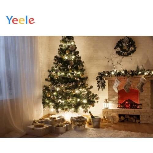 Christmas Tree Sock Light Fireplace Wreath Home Decoration Backdrop Photography Custom Photographic Background For Photo Studio