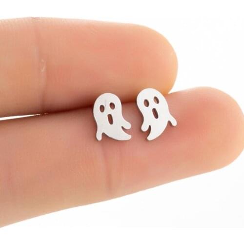 Punk Halloween Gothic Skull Ghost Pumpkin Stud Earrings For Women Girls Stainless Steel Black Gold Color Earrings Fine Jewelry