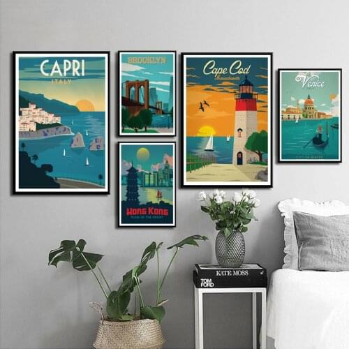 Nordic Vintage Travel Cities Canvas Paintings Posters and Prints Wall Art Picture for Living Room Home Decoration