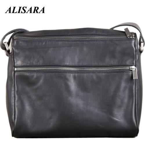 Alisara Small Crossbody Handbag First Layer Cow Leather Top Quality Men Simple Satchels Casual Storage Messenger Shoulder Bags