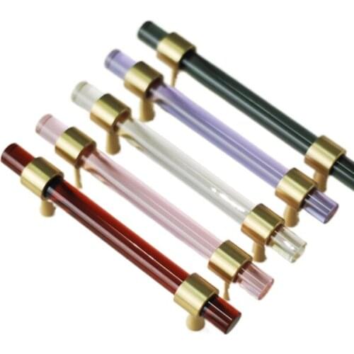 Light Luxury Brass + Crystal Glass Door Handles Furniture Wooden Handle Drawer Pulls Kitchen Cabinet Knobs and Handles