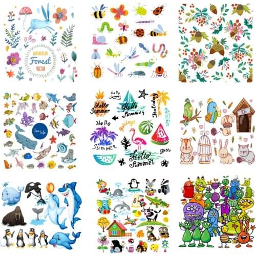 Iron on Transfer for Clothing Thermoadhesive Patches Stickers Diy Animals Pvc Patch Fusible Stripes Thermotransfer for Clothes A