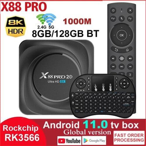 Android 11 X88 PRO 20 TV Box 8GB RAM 128GB ROM Rockchip RK3566 Support 4K 8K 24fps USB3.0 Google Assistant Youtube 4GB 64GB 32GB