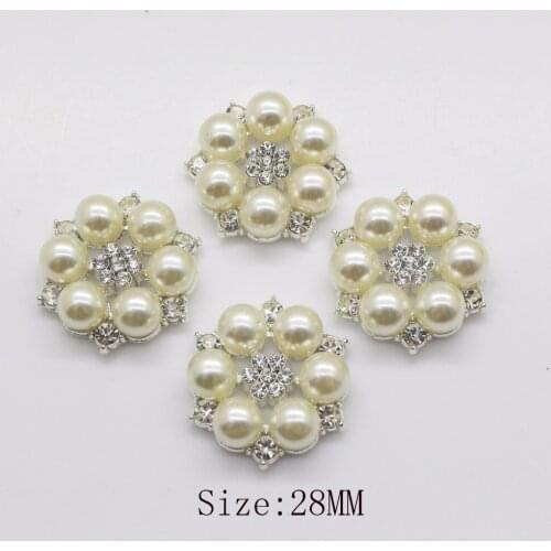 Wholes 50pc 28mm Flower center buttons pearl for handmade flower silver flatback rhinestone embellishment Fashion decorativos