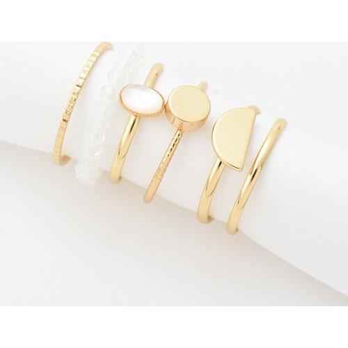 WILD & FREE Hot New Gold Silver Color Geometric Finger Ring Set for Women Handmade Beaded Shell Wedding Bands Midi Rings Jewelry