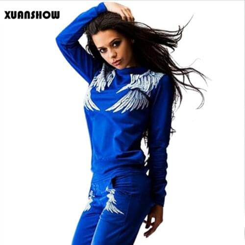 2021 Autumn and Winter Women Casual Long-sleeved Tracksuit Suit Printed Wings