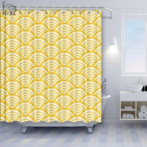 Yellow Scallop Vintage Pattern with Scale Motifs In 1930S And 1920S Style Bohemian Chinese Shower Curtains Waterproof Polyester