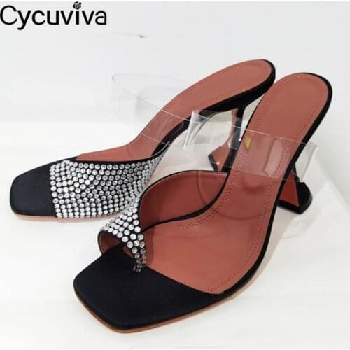 2021 New Flipflops Crystal Slippers Women Cup Heels Slides Clear Pvc Diamond Mules High Heel Party Shoes Glitter Sandalias Mujer