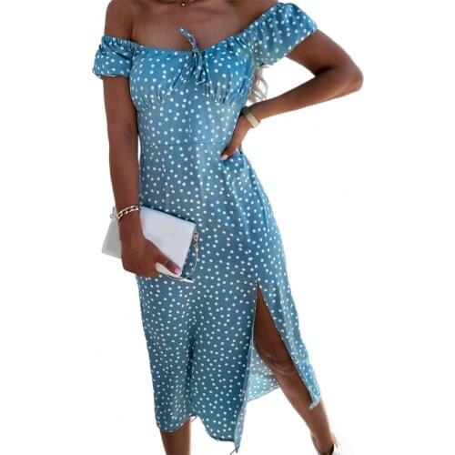 50% Hot Sales Ladies Split Dress Printing Elastic Neckline Sexy Dress for Beach