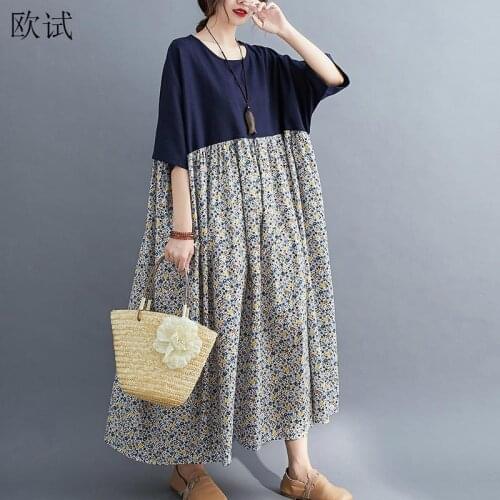 Plus Size Vintage Floral Print Woman Dress Patchwork Ladies Dresses for Women 4XL 5XL 6XL Summer Oversized Dress 2021 New Robe