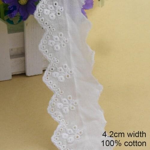 10yards 4.2cm wide 100% Cotton embroidery lace sewing ribbon guipure trim lace DIY dolls Accessories african wedding lace#3894