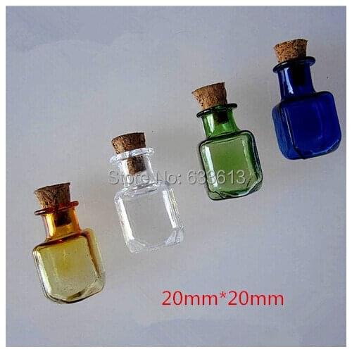 2015 new fashion diy Green Square Glass Bottle Vials Charms Pendants With silver eye Cork 20*20mm free shipping