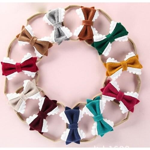 30pc/lot Hotsell Solid Nylon Headband Bow Headband,Kids Girls Hair Girls Pom Pom Headband Children Soft Cotton Headband