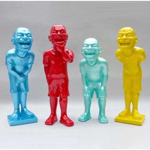 ABSTRACT LAUGHING SCULPTURE FIGURE ARTS MINJUN YUE RESIN CRAFTS CREATIVE SIMPLE STATUE ORNAMENTS ART HOME INTERIOR DESIGN L3160