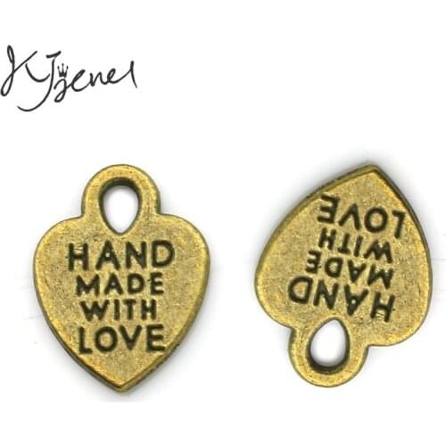 Antique Bronze Plated Handmade with Love Charms Pendants for Necklace Bracelets Jewelry Making DIY Craft Handmade 15x12mm
