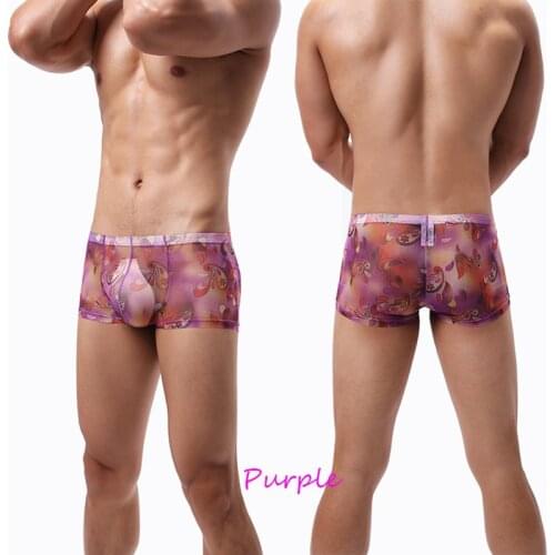 Sexy Men Male Boxers Underwear Print Bohemia Tropical Style Mesh Mens Boxers Thin See Through Soft Men Underpants Men Panties