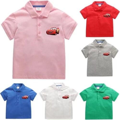 Disney 95 Car Red Pure Cotton Tshirt Children Polo-Shirt Clothing Kids Short Sleeve Tops Clothes Tee Baby Boys Girls Tshirt 2-6Y