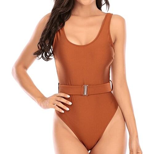 EVISPORTS 2021 Vintage One Piece Swimsuit Women Belt Swimwear Summer Beach Wear Classic Slimming Bathing Suit Backless Bodysuit
