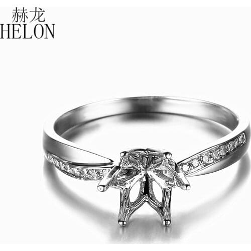 HELON 6.5-7mm Round Solid 14K White Gold Natural Diamonds Semi Mount Engagement Ring Setting Women Exquisite Gift Fine Jewelry