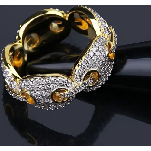 Hip Hop Micro Pave AAA Cubic Zirconia Bling Iced Out Gold Solid Coffee Beans Rings for Men Rapper Jewelry Size 7-11