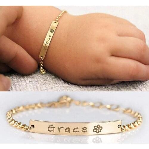 HIYONG Custom Baby Name Bracelet Personalized Toddler Child ID Bracelet Stainless Steel Nameplate Pendant Customized Bracelet