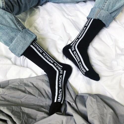 IMINCN 1Pair brand new Original Design Young People Hiphop Letter Maple Leaf Cotton Dance Street High Fashion Black White Sock