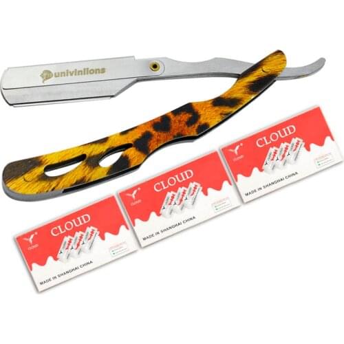 Univinlions Shaving Barber Tools Hair Razor and Blades Antique Black Folding Shaving Knife Stainless Steel Straight razor Holder