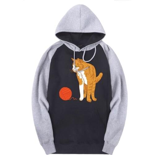 Cat Love Ball Raglan Hooded Long Sleeve Mens Sweatshirts Printing Warm Tracksuits Harajuku Brand Hoodies Male Moletom Masculino